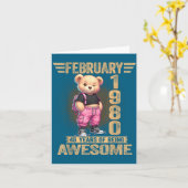 Carte February 1980 46th Birthday 46 Year Teddy Bear Bei (Fleur jaune)