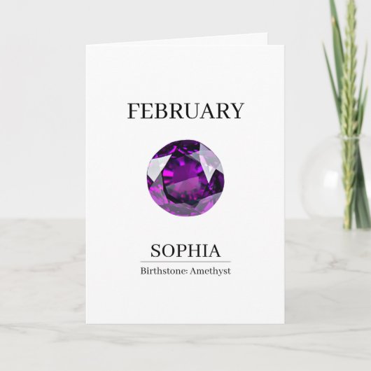 Carte February Amethyst Personalized Birthday (Devant)