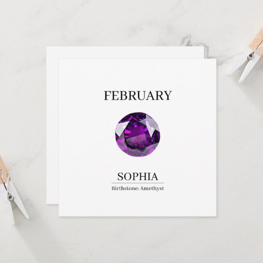 Carte February Amethyst Personalized Birthday (Devant/Arrière en situation)