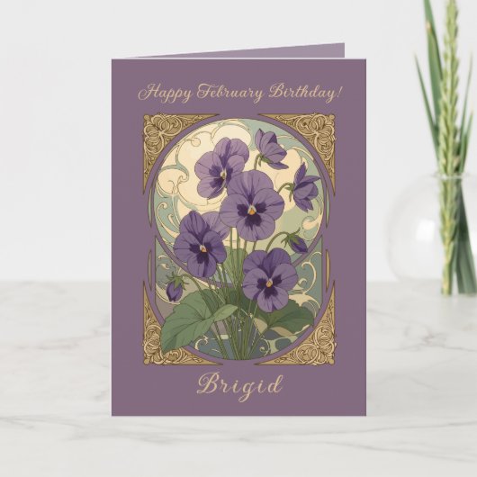 Carte February Birth Flower Violet Viola Art Nouveau Sty (Devant)