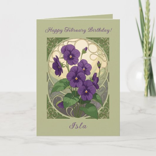 Carte February Birthday Viola Flowers Art Nouveau Style (Devant)