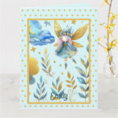 Carte Fée Anniversaire Bleu sarcelle Rose Or Princesse C (Fleur jaune)