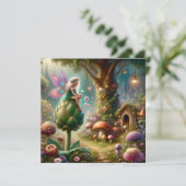 Carte Fée assise sur un Artichoke Illutration magique (Debout devant)