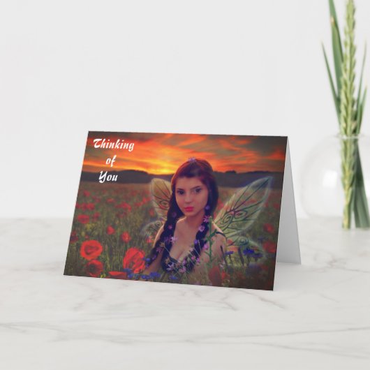 Carte Fée au coucher du soleil dans un champ de pavots I (Devant)