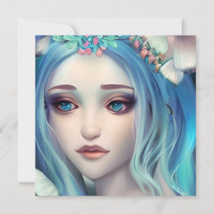 Carte Fée aux cheveux bleus   Art fantastique