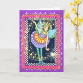 Carte fée avec les étoiles et la baguette magique (Fleur jaune)