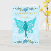 Carte Fée Bleue Joyeux Anniversaire (Fleur jaune)