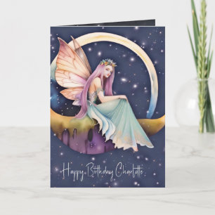 Carte Fée d'anniversaire en aquarelle violette de conte 