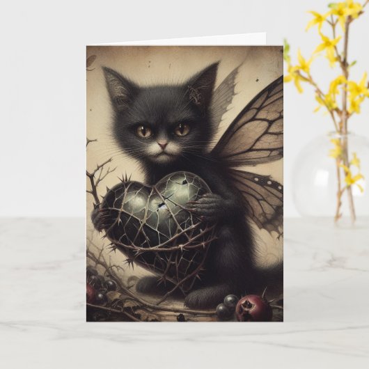 Carte Fée de chat noir adorable Toutes les occasions Sal (Fleur jaune)
