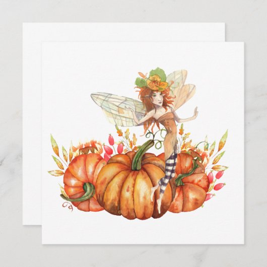 Carte Fée de forêt & Bouquet Citrouille d'automne (Devant / Derrière)