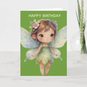 Carte Fée de la Forêt Enchantée : lutin vert pastel