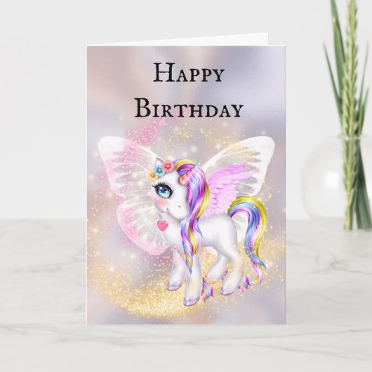 Carte Fée de licorne d'or violet fée filles anniversaire (Devant)
