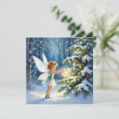 Carte Fée de Noël décorant un arbre de Noël (Debout devant)