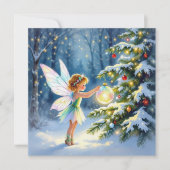 Carte Fée de Noël décorant un arbre de Noël (Devant)