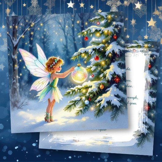 Carte Fée de Noël décorant un arbre de Noël