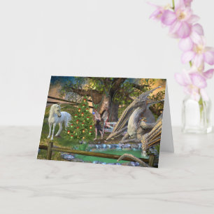 Carte Fée de Noël Fantastique Licorne Dragon