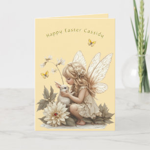 Carte Fée de Pâques Lapin Blanc Papillons
