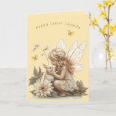 Carte Fée de Pâques Lapin Blanc Papillons (Fleur jaune)