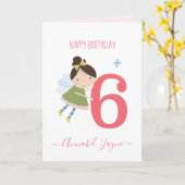 Carte Fée de sixième anniversaire, filles mignonnes pers (Fleur jaune)