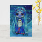 Carte Fée d'hiver avec des bouffées d'oreille et ami de (Fleur jaune)