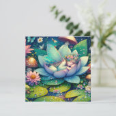 Carte Fée dormant sur un fond de fleurs blanc (Debout devant)