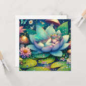 Carte Fée dormant sur un fond de fleurs blanc (Devant/Arrière en situation)