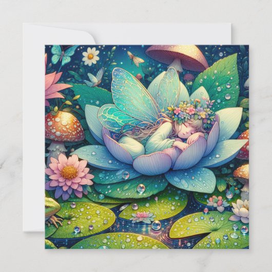 Carte Fée dormant sur un fond de fleurs blanc (Devant)
