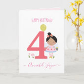 Carte Fée du quatrième anniversaire, filles mignonnes pe (Fleur jaune)