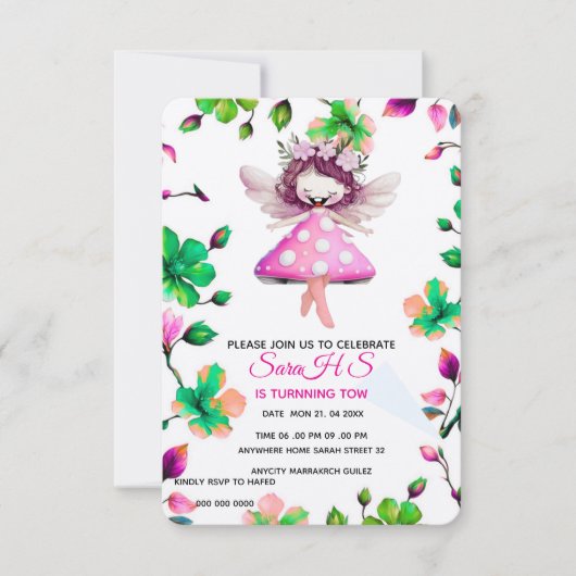 Carte Fée Editable Anniversaire Invitation, Fée Annivers (Devant)