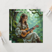 Carte Fée Elfe Enchantée Jouant du Ukulele (Devant/Arrière en situation)