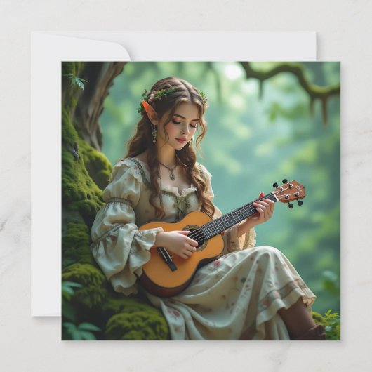 Carte Fée Elfe Enchantée Jouant du Ukulele (Devant)