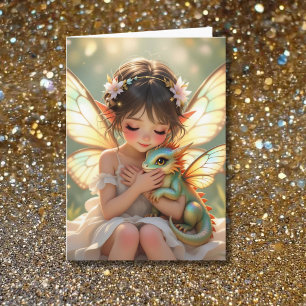 Carte Fée et anniversaire de fille éthérée Dragon