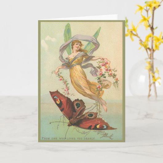 Carte Fée et papillon dans le Sky Greeting Card (Fleur jaune)