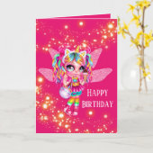 Carte Fée fille arc-en-ciel animé magique fête (Fleur jaune)