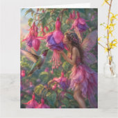 Carte Fée fuchsia avec colibri (Fleur jaune)