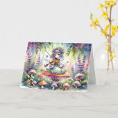 Carte Fée Jouer de la Viola sur un champignon Anniversai (Fleur jaune)