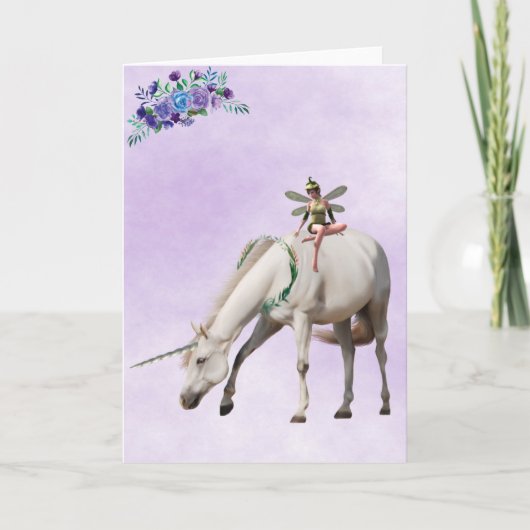 Carte Fée magique Unicorne violet noir note de voeux (Devant)