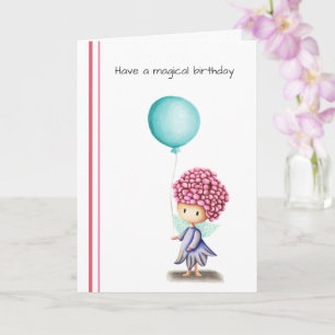 Carte Fée mignonne avec ballon Anniversaire personnalisé
