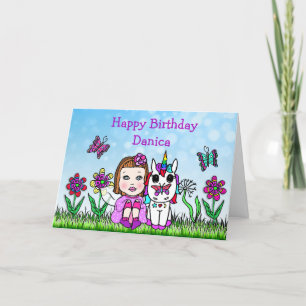 Carte Fée personnalisée et licorne Joyeux anniversaire