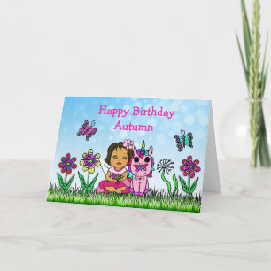 Carte Fée personnalisée et licorne Joyeux anniversaire
