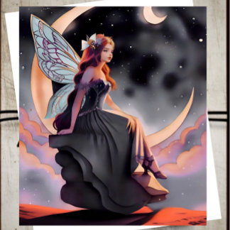 Carte Fée Red Hair Watercolor Lune