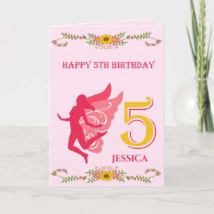 Carte Fée rose 5ème anniversaire