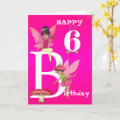 Carte Fée Thème Fille Cheveux foncé Chaud rose âge enfan (Fleur jaune)