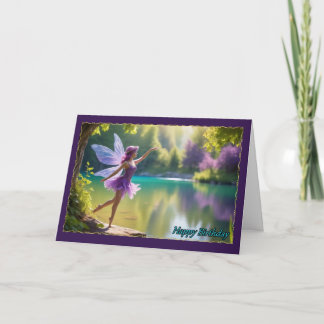 Carte Fée violette au lac Young Girl Birthday Card