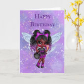 Carte Fée violette Fille Africaine Américaine mignonne a (Fleur jaune)