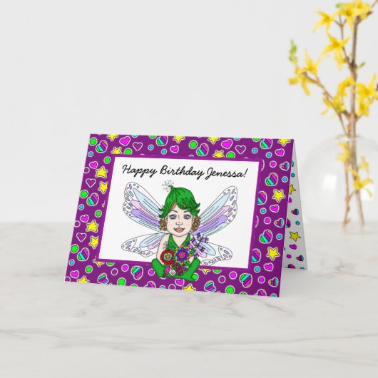 Carte Fée Whimsical avec fleurs Joyeux anniversaire (Fleur jaune)