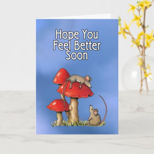 Carte Feel Better Soon, Whimsical Art, Mice, Toadstools (Fleur jaune)