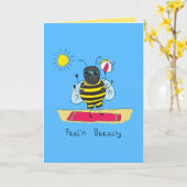 Carte Feel'n Beeachy - Funny Bee Beach Greeting Card (Fleur jaune)