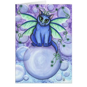 Carte féerique d'art d'imaginaire de chat de bulle