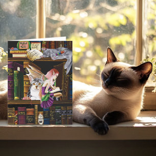 Carte Fées Chats Magiques Bibliothèque Enchantée Livres